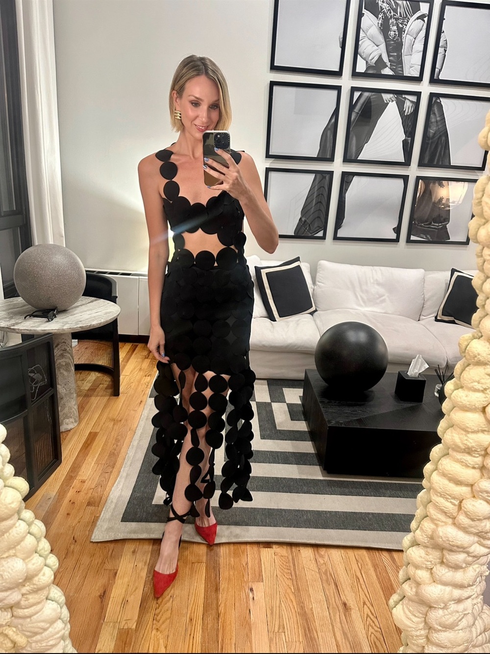 Black Circle-Appliqué Midi Dress - Women - Picture 1 of 4